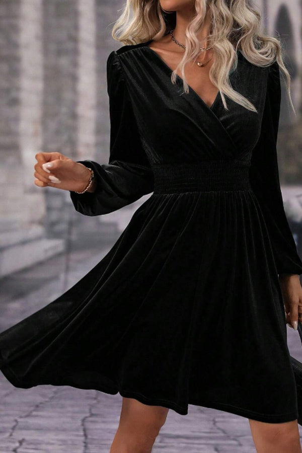 Surplice Long Sleeve Velvet Dress | Trendsi