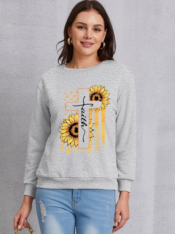 Sunflower Round Neck Dropped Shoulder Sweatshirt | Trendsi