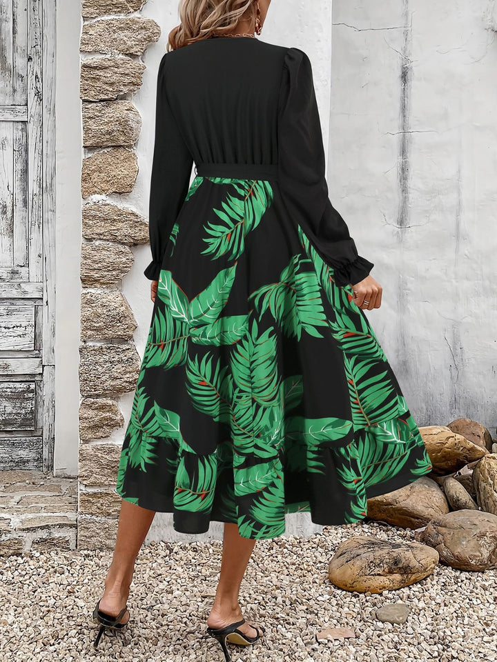 Tied Ruffled Printed Long Sleeve Dress | Trendsi