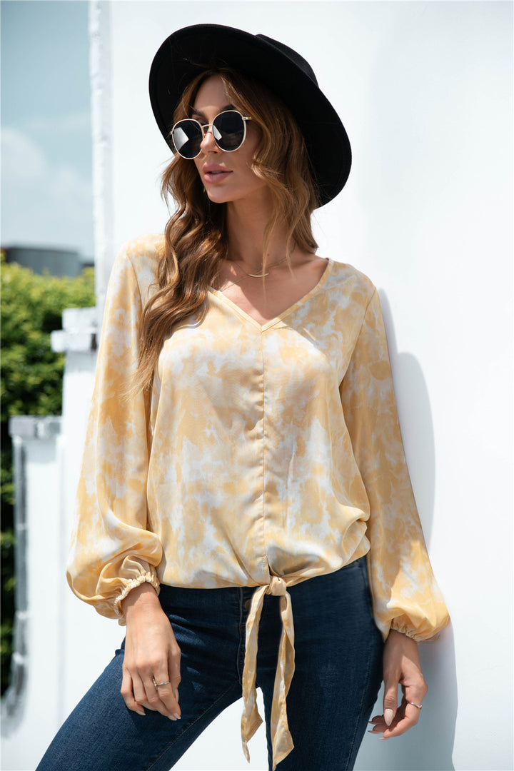 Tie-Dye Tied Balloon Sleeve Blouse | Trendsi