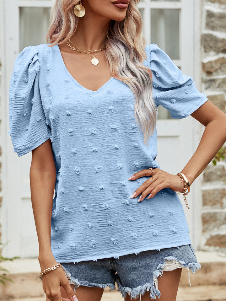 Swiss Dot Short Puff Sleeve Top | Trendsi