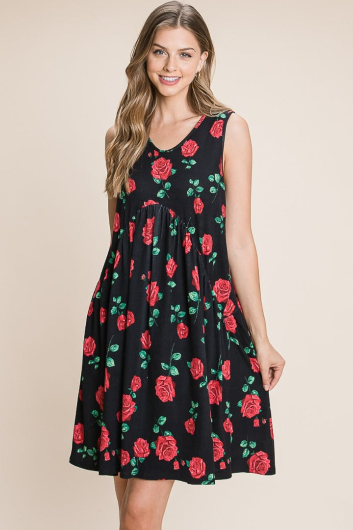 BOMBOM Floral Ruched Tank Dress | Trendsi