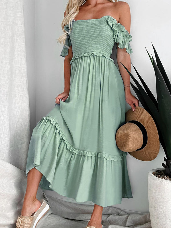 Frill Smocked Off-Shoulder Ruffle Sleeve Dress | Trendsi