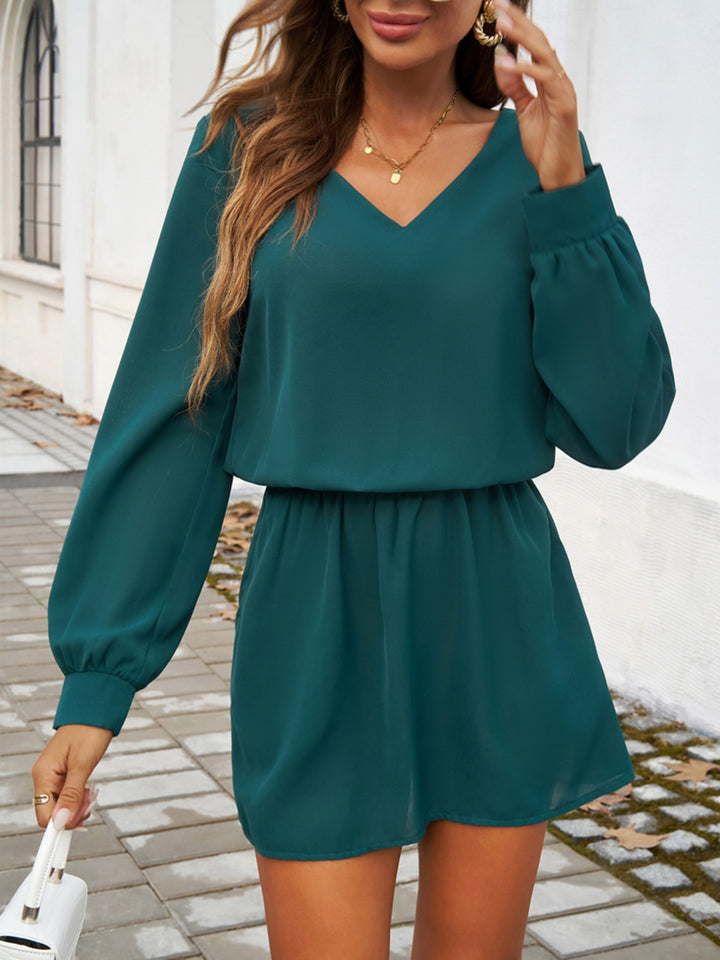 Cutout V-Neck Long Sleeve Mini Dress | Trendsi