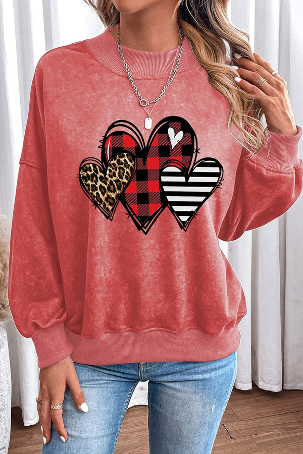 Heart Round Neck Dropped Shoulder Sweatshirt | Trendsi