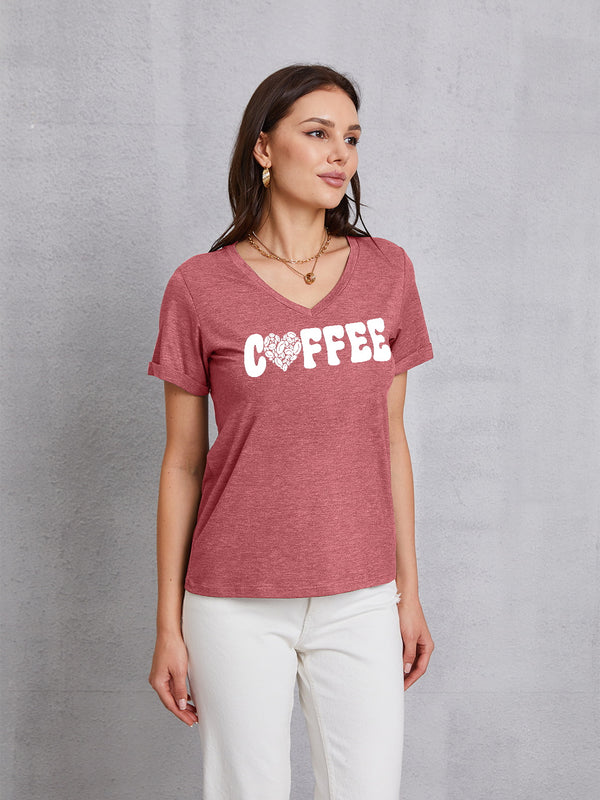 COFFEE V-Neck Short Sleeve T-Shirt | Trendsi