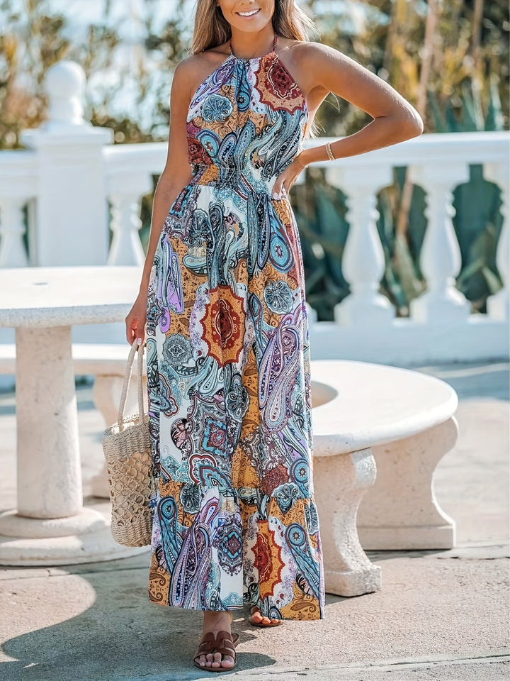 Printed Halter Neck Maxi Dress | Trendsi