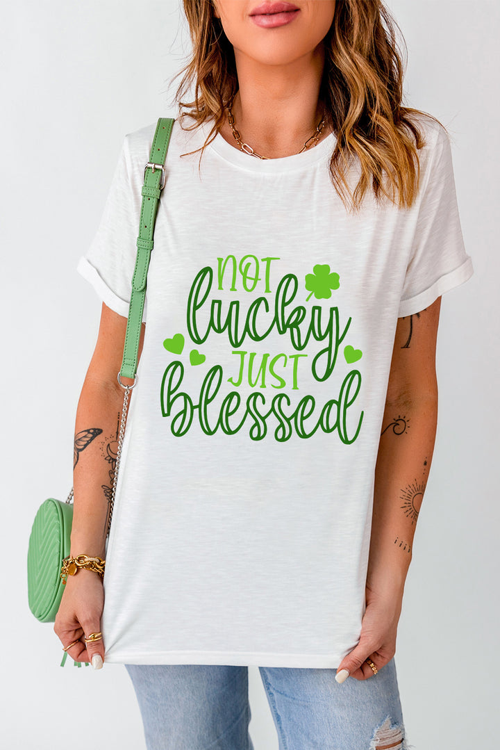 NOT LUCKY JUST BLESSED Round Neck T-Shirt | Trendsi