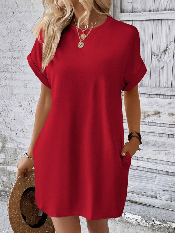 Pocketed Round Neck Short Sleeve Dress | Trendsi