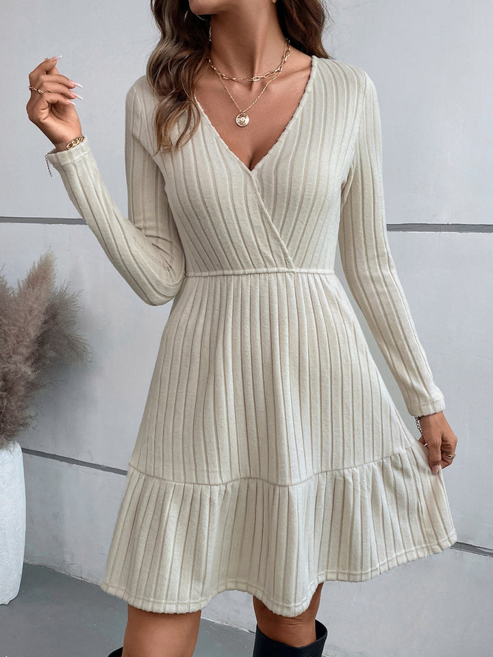 Ruffle Hem Surplice Long Sleeve Dress | Trendsi