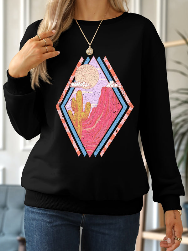 Graphic Round Neck Long Sleeve Sweatshirt | Trendsi