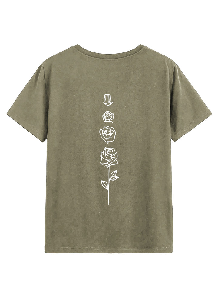 Rose Round Neck Short Sleeve T-Shirt | Trendsi