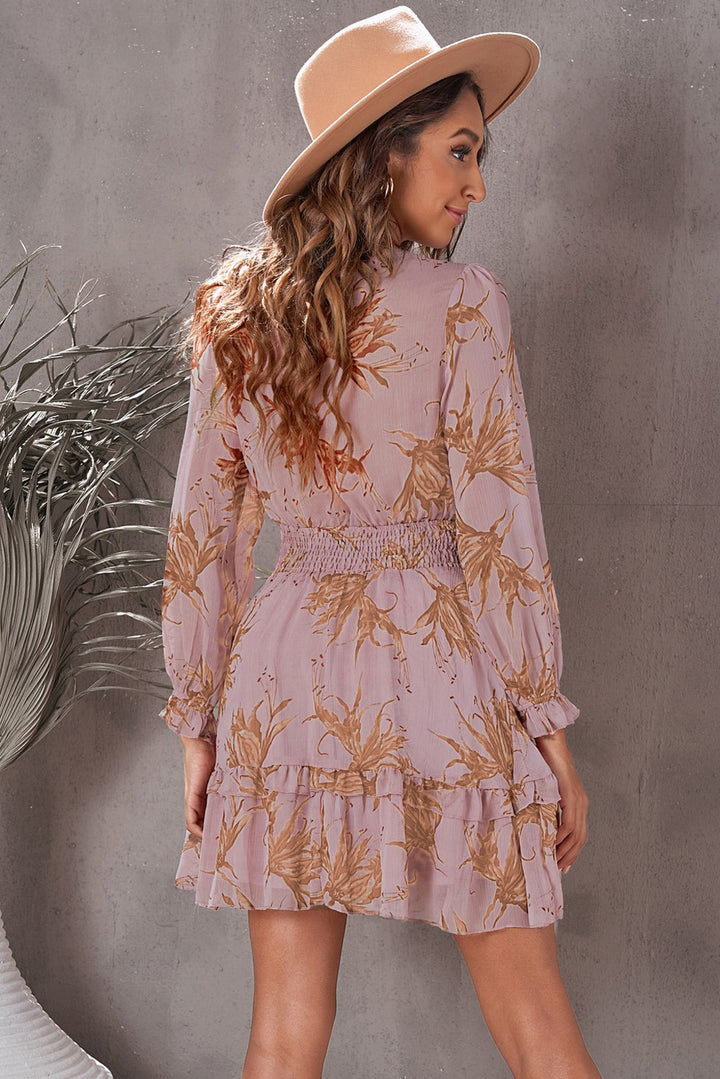 Floral Deep V Flounce Sleeve Mini Dress | Trendsi