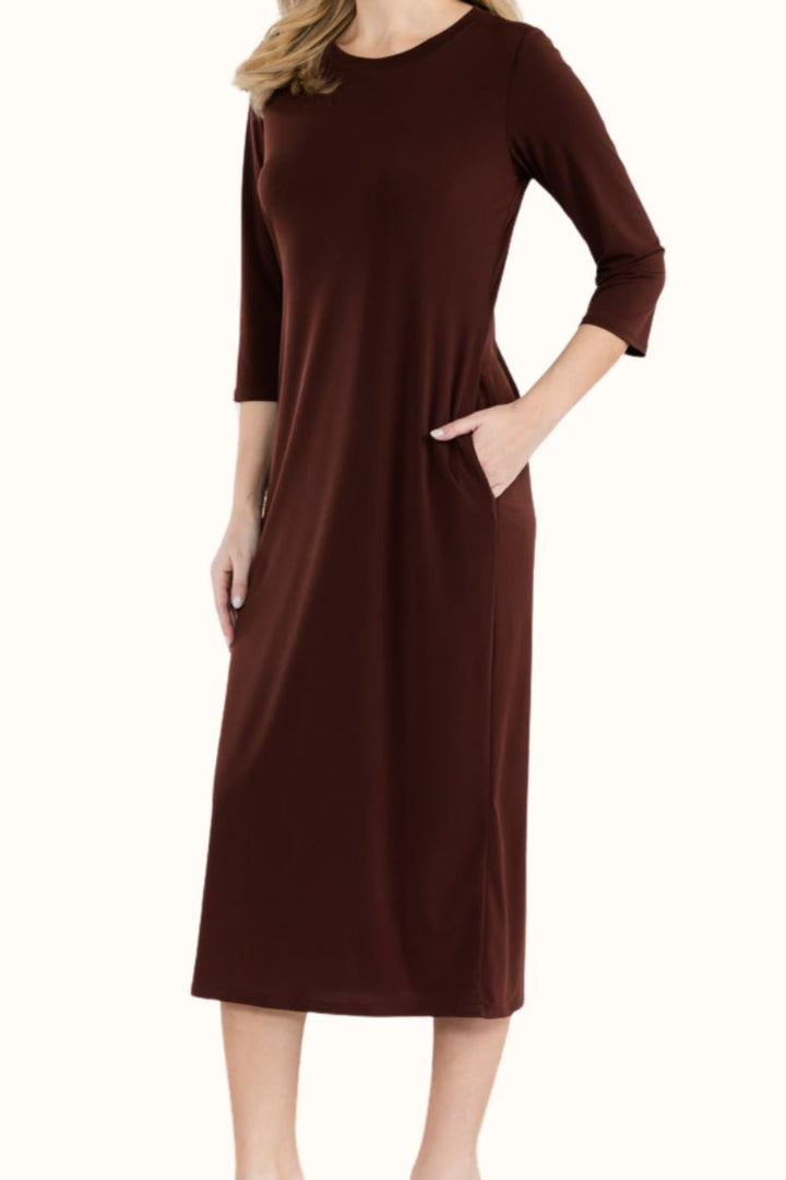 Celeste Full Size Round Neck Midi Dress | Trendsi