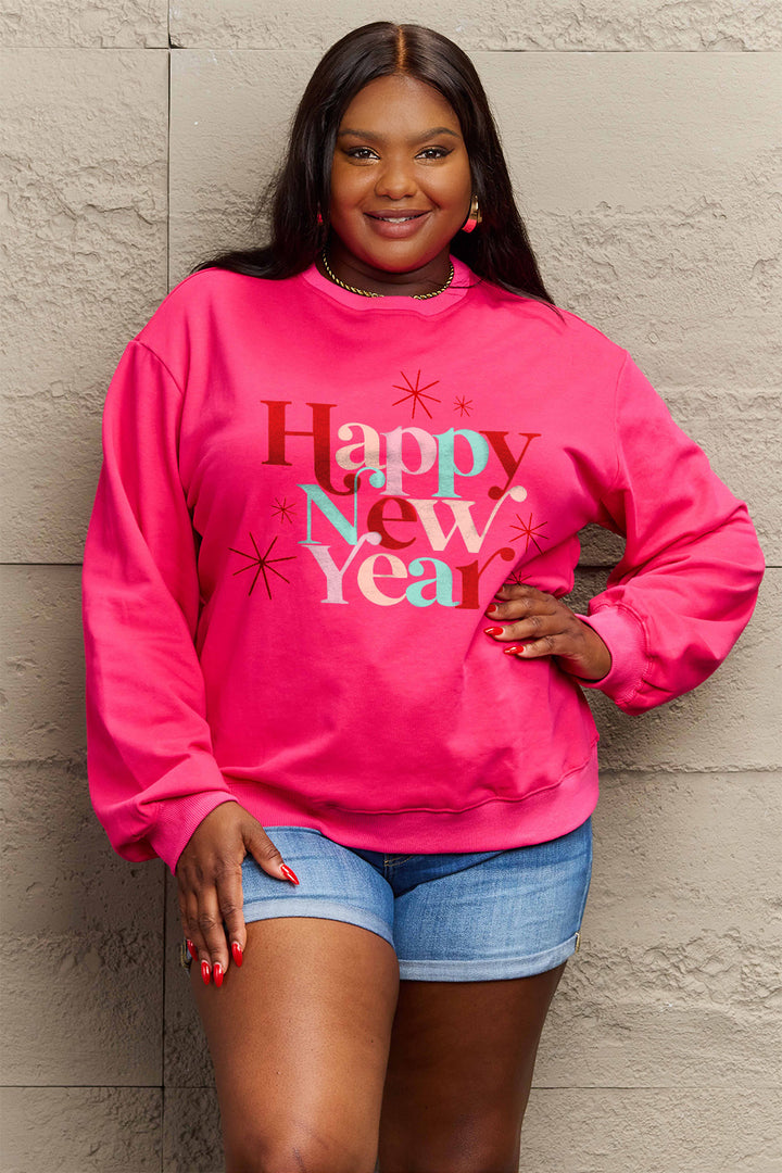 Simply Love Full Size HAPPY NEW YEAR Round Neck Sweatshirt | Trendsi