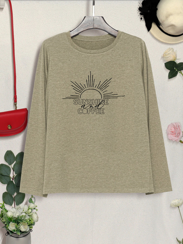 SUNSHINE COFFE Round Neck Long Sleeve T-Shirt | Trendsi