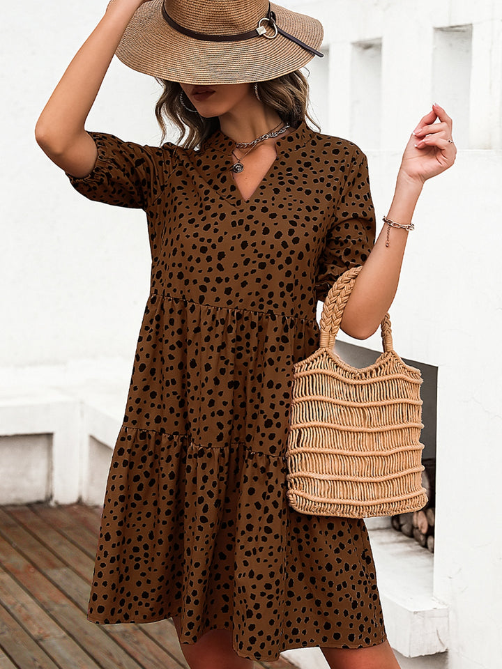 Printed Notched Half Sleeve Dress | Trendsi