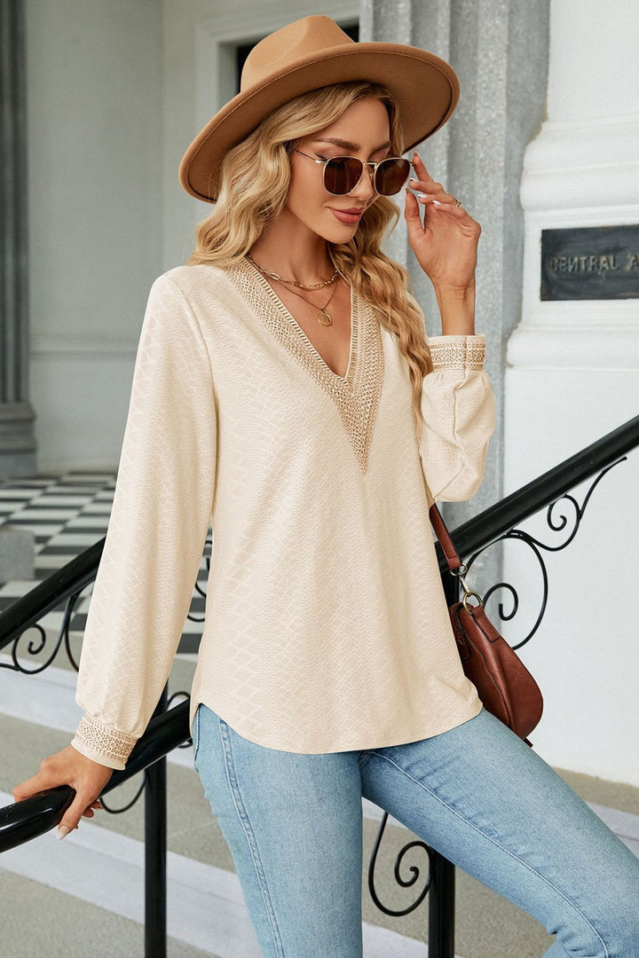 V-Neck Long Sleeve Blouse | Trendsi