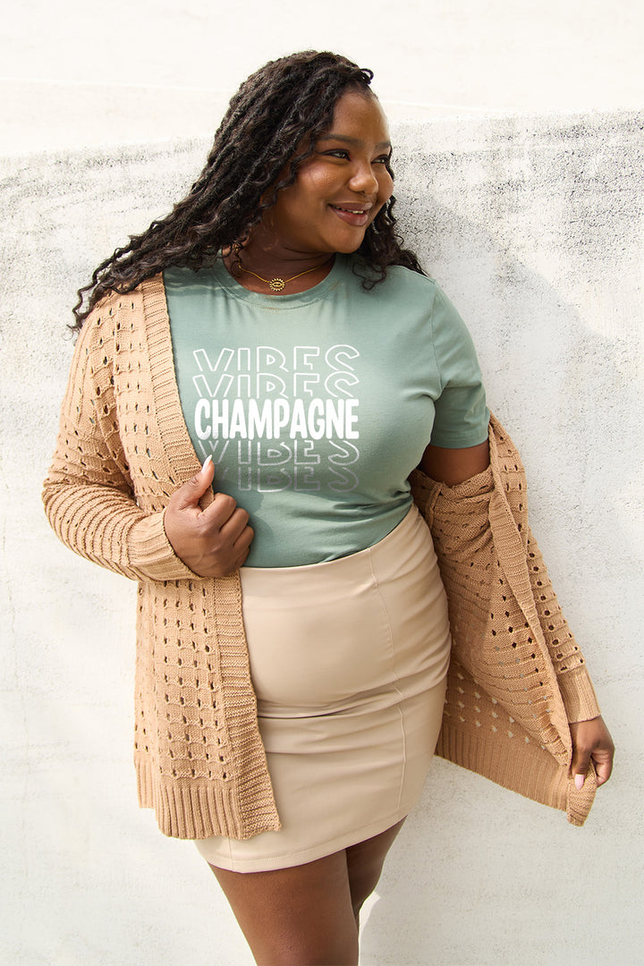 Simply Love Full Size CHAMPAGNE VIBES Short Sleeve T-Shirt | Trendsi