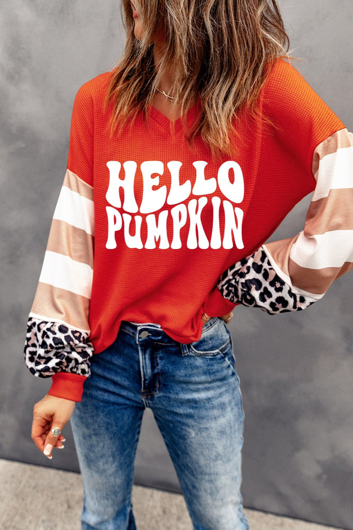 Letter Graphic V-Neck Long Sleeve Top | Trendsi