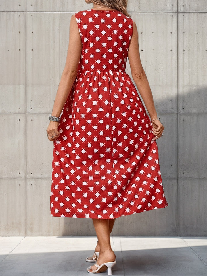 Printed V-Neck Sleeveless Midi Dress | Trendsi