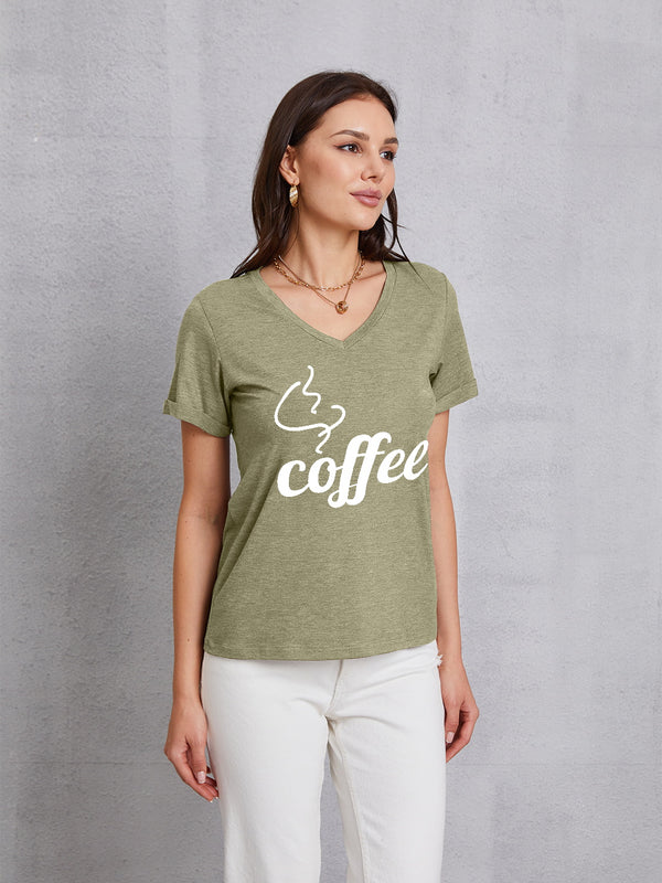 COFFEE V-Neck Short Sleeve T-Shirt | Trendsi