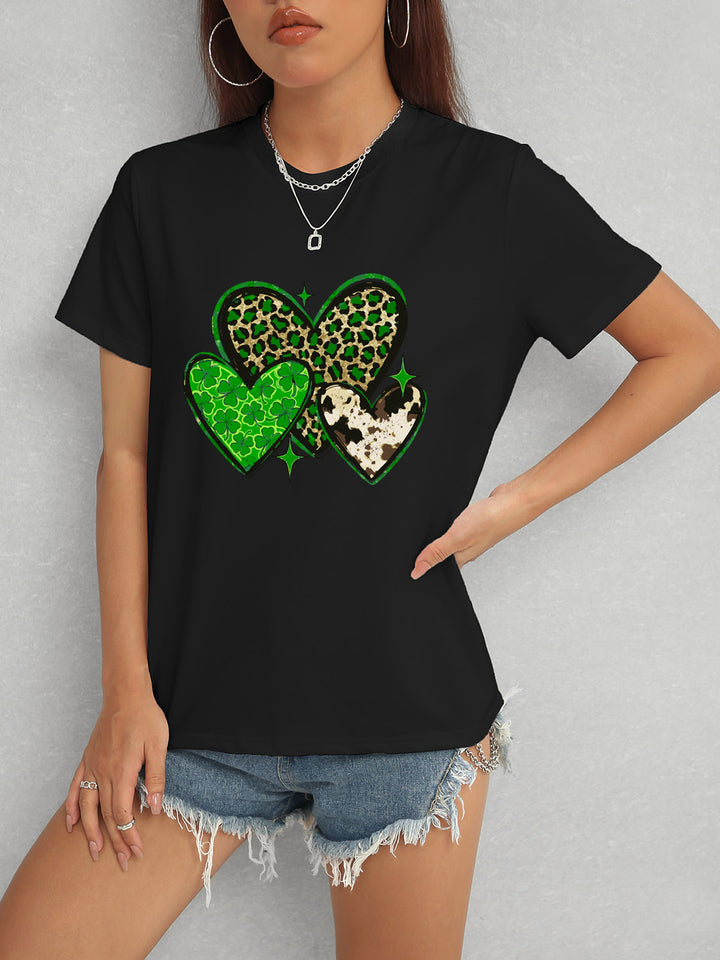 Heart Round Neck Short Sleeve T-Shirt | Trendsi