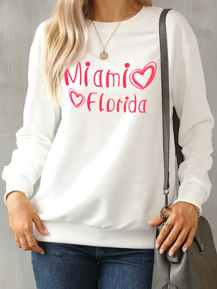 MIAMI FLORIDA Round Neck Dropped Shoulder Sweatshirt | Trendsi