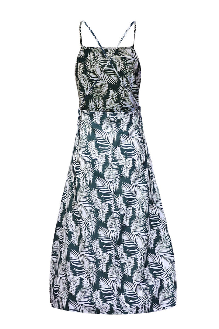 Slit Crisscross Printed Sleeveless Cami Dress | Trendsi