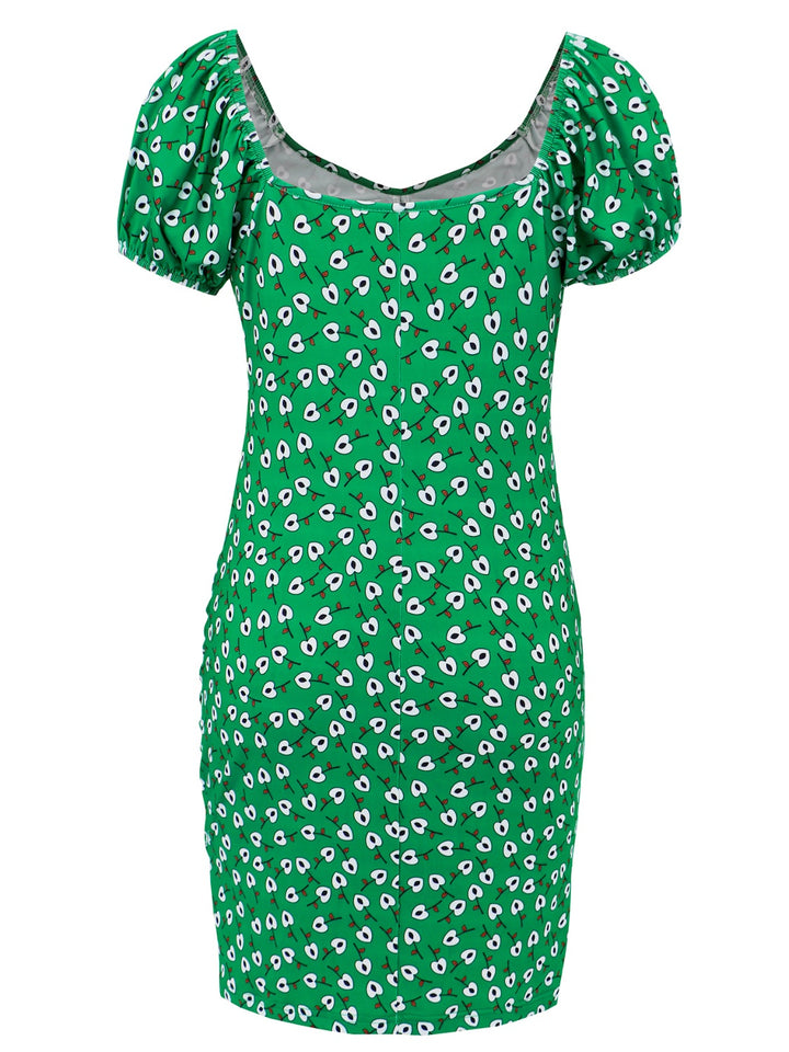 Printed V-Neck Short Sleeve Mini Dress | Trendsi