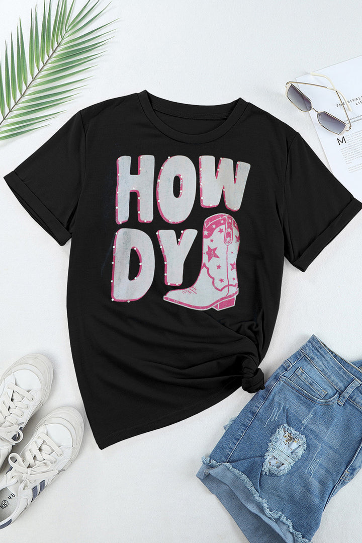 HOWDY Round Neck Short Sleeve T-Shirt | Trendsi