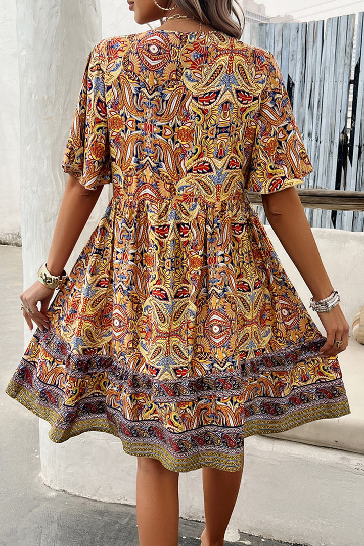 Printed V-Neck Half Sleeve Mini Dress | Trendsi