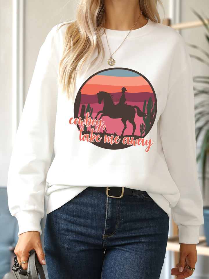 COWBOY TAKE ME AWAY Round Neck Long Sleeve Sweatshirt | Trendsi