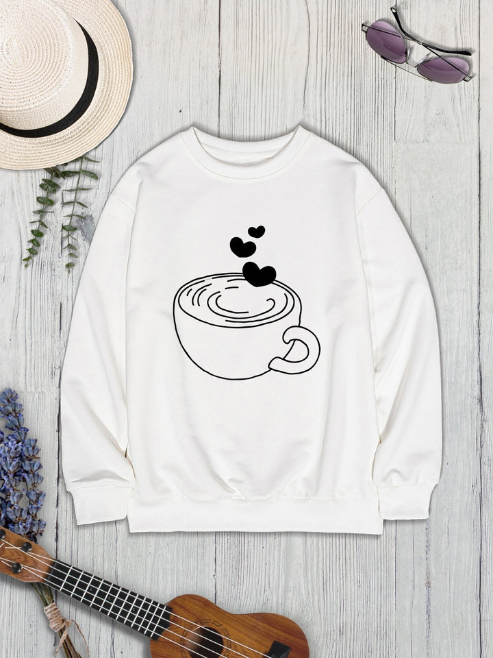 Cup Graphic Round Neck Dropped Shoulder Sweatshirt | Trendsi