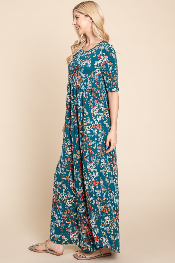 BOMBOM Printed Shirred Maxi Dress | Trendsi