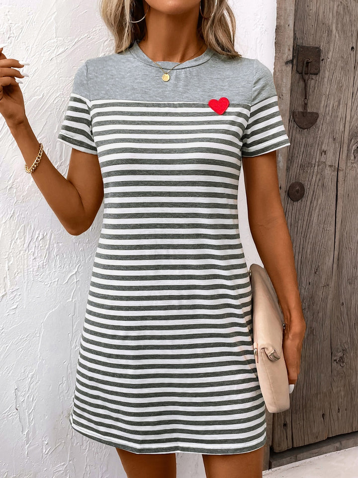 Striped Round Neck Short Sleeve Mini Dress | Trendsi