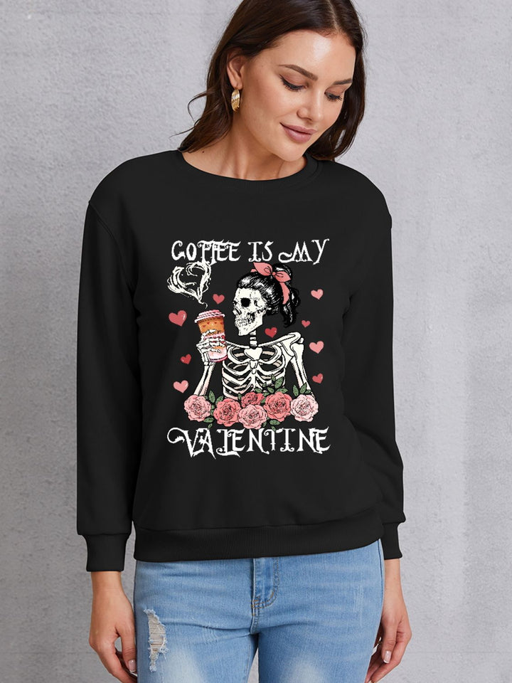 COFFEE IS MY VALENTINE Round Neck Sweatshirt | Trendsi