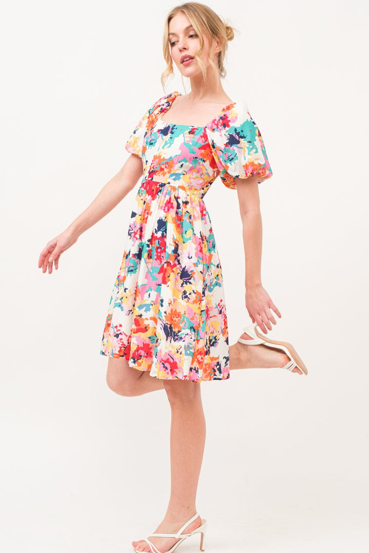 And The Why Square Neck Puff Sleeve Floral Dress | Trendsi