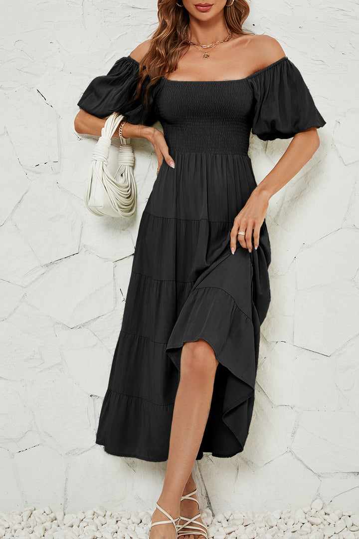 Smocked Square Neck Puff Sleeve Dress | Trendsi