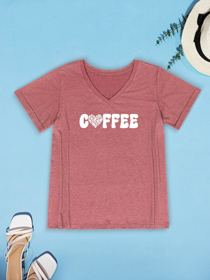 COFFEE V-Neck Short Sleeve T-Shirt | Trendsi