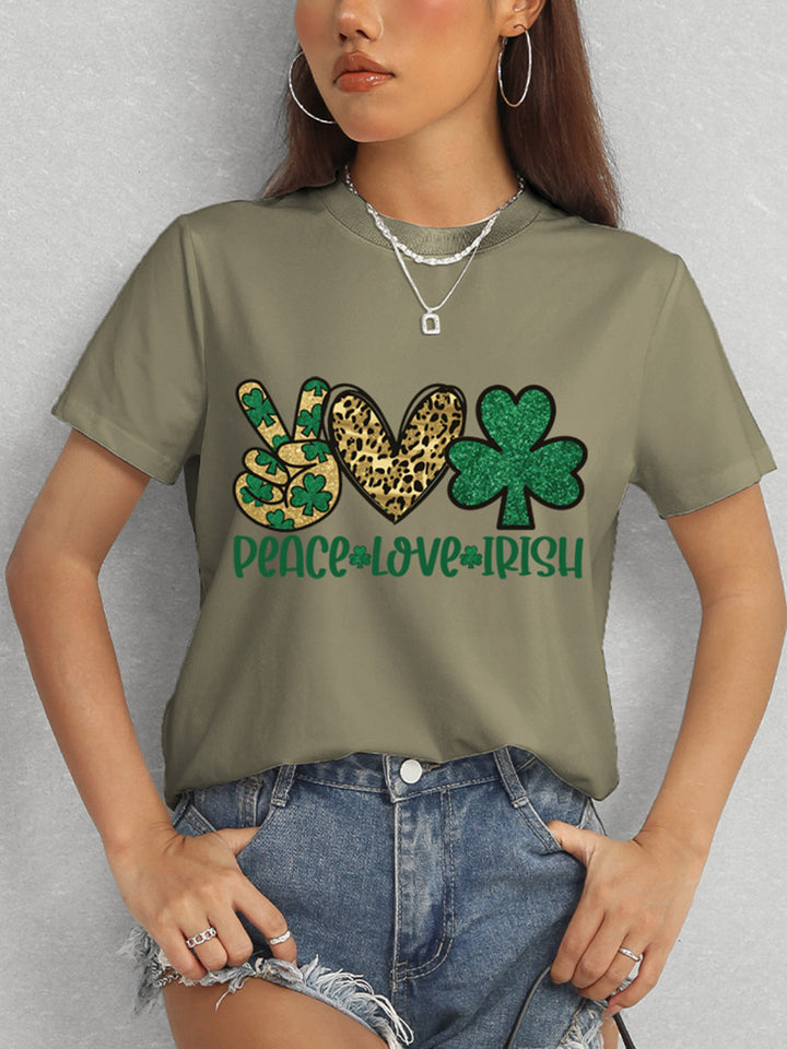 PEACE LOVE IRISH Round Neck Short Sleeve T-Shirt | Trendsi