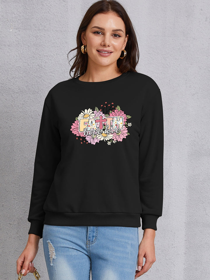 FAITH HOPE LOVE Round Neck Sweatshirt | Trendsi