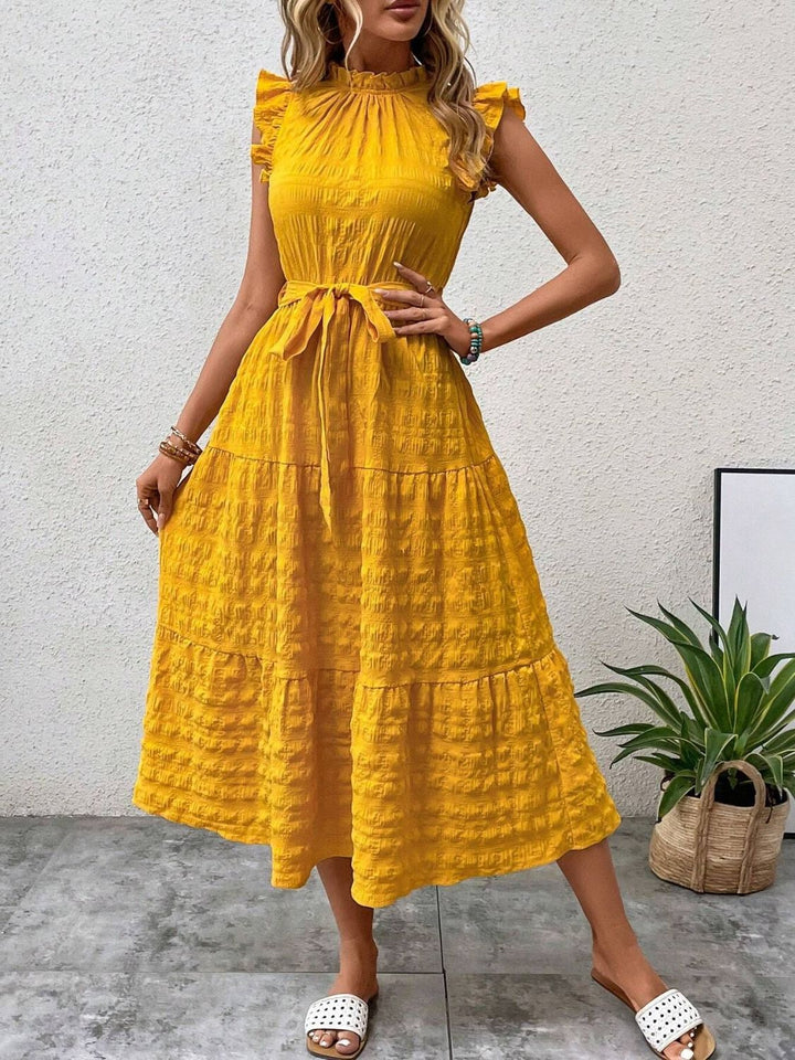 Tied Ruffled Cap Sleeve Midi Dress | Trendsi