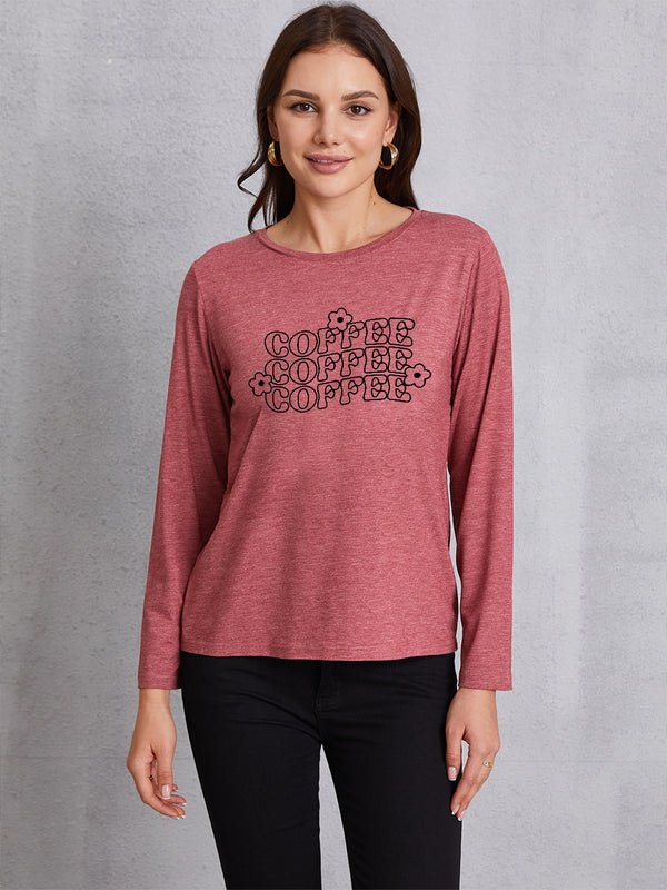 COFFEE Round Neck Long Sleeve T-Shirt | Trendsi