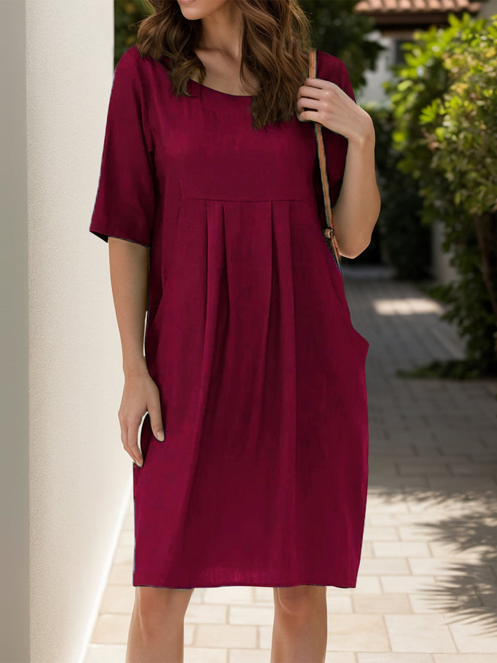 Full Size Round Neck Half Sleeve Dress with Pockets | Trendsi