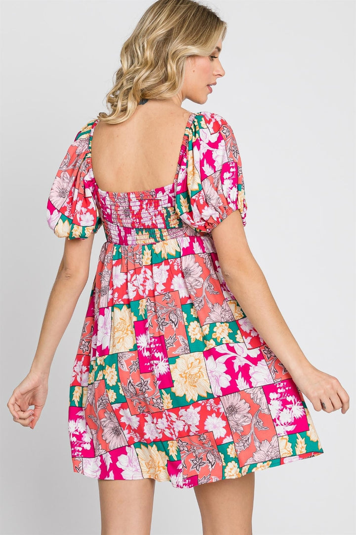GeeGee Floral Ruff Sleeve Mini Dress | Trendsi