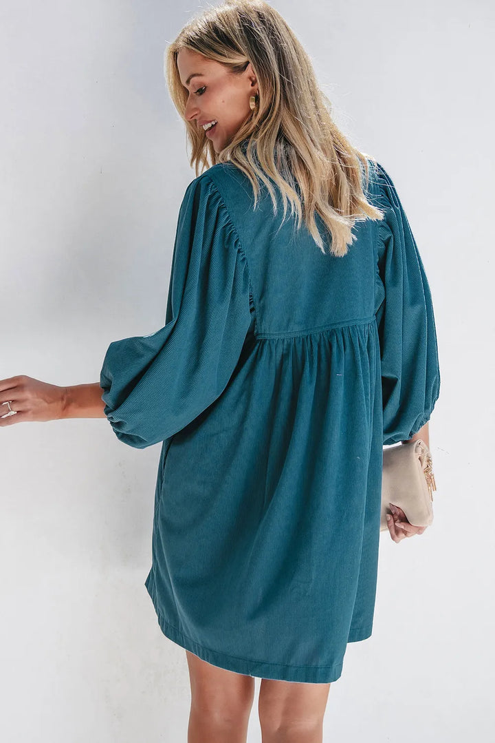 Quarter Snap Three-Quarter Sleeve Dress with Pockets | Trendsi