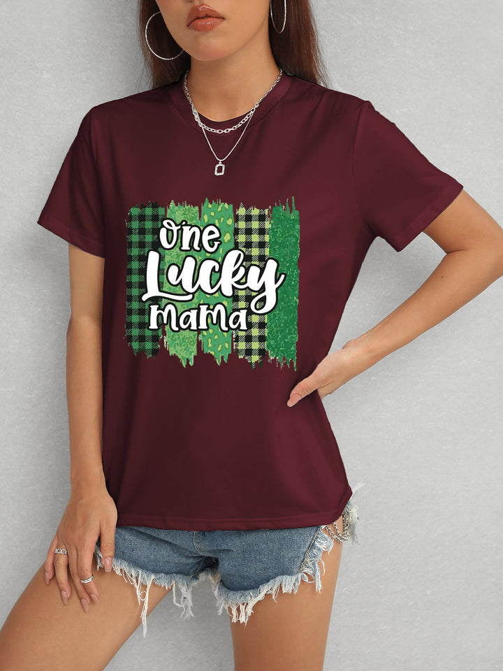 ONE LUCKY MAMA Round Neck T-Shirt | Trendsi