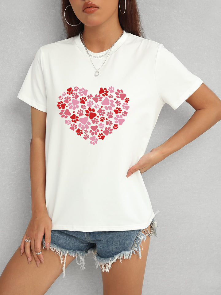 Heart Round Neck Short Sleeve T-Shirt | Trendsi