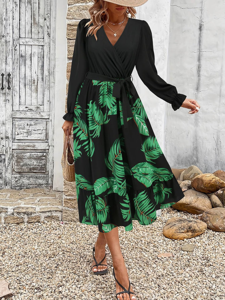 Tied Ruffled Printed Long Sleeve Dress | Trendsi